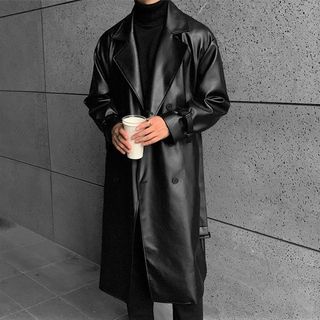 faux leather long coat