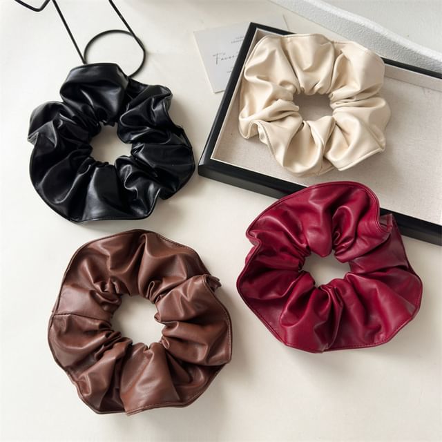 enthice-Faux Leather Plain Scrunchie