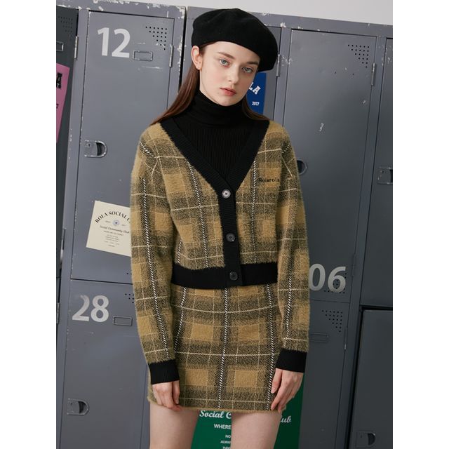 rolarola-Snug Club Fluffy Plaid Cardigan-One Size