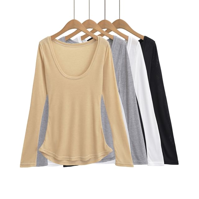 Asiris-Long-Sleeve Scoop Neck Plain Top