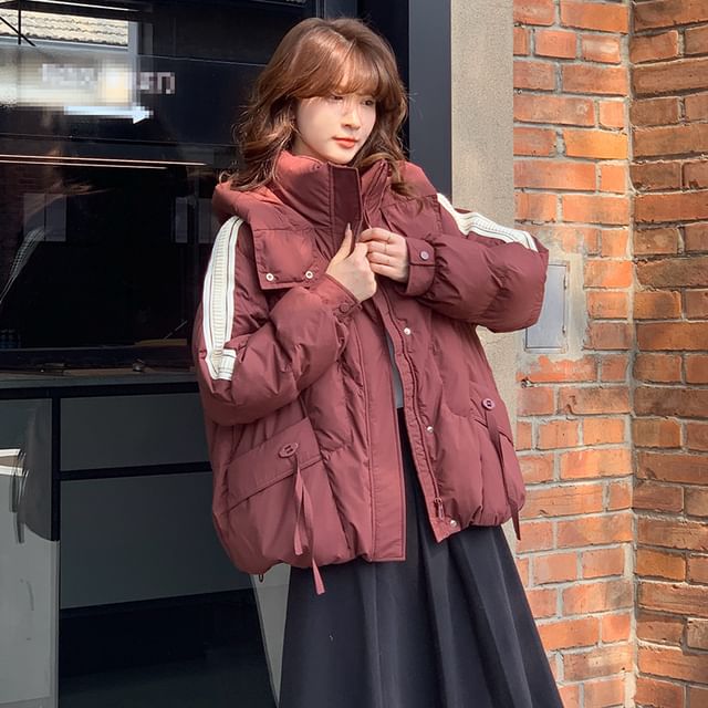 Sienne-High Neck Two Tone Zip-Up Parka