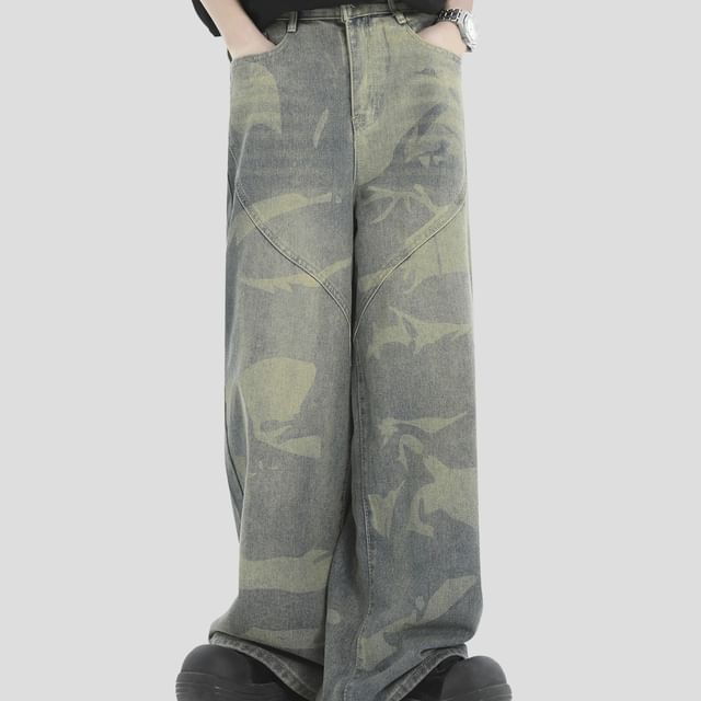 INStudio-Mid Rise Washed Straight Leg Jeans