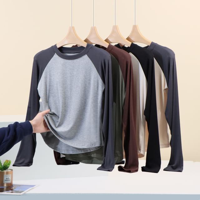 KUMI-Long-Sleeve Crew Neck Raglan Tee