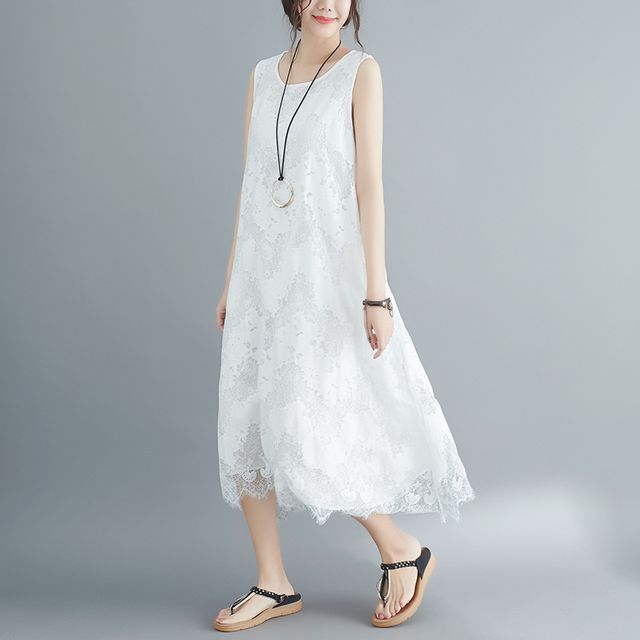 knee length dresses for ladies Must Be Love Lace Maxi Dress White