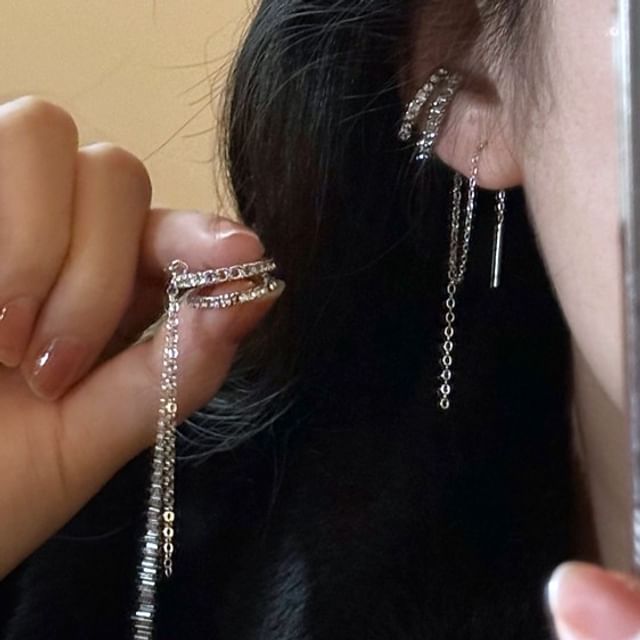 PANGU-Rhinestone Ear Cuff with Threader Earring