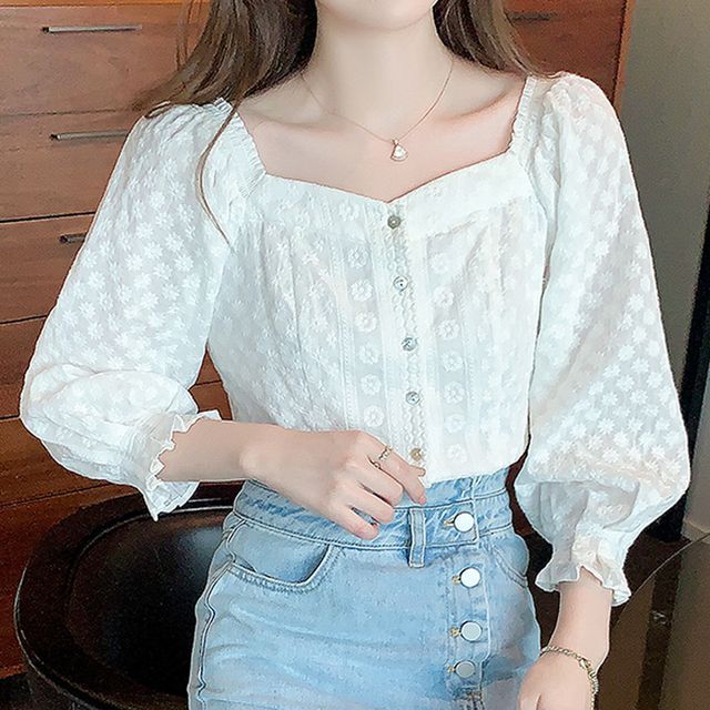 PERFASHIONIST Puff-Sleeve Chiffon Blouse YesStyle
