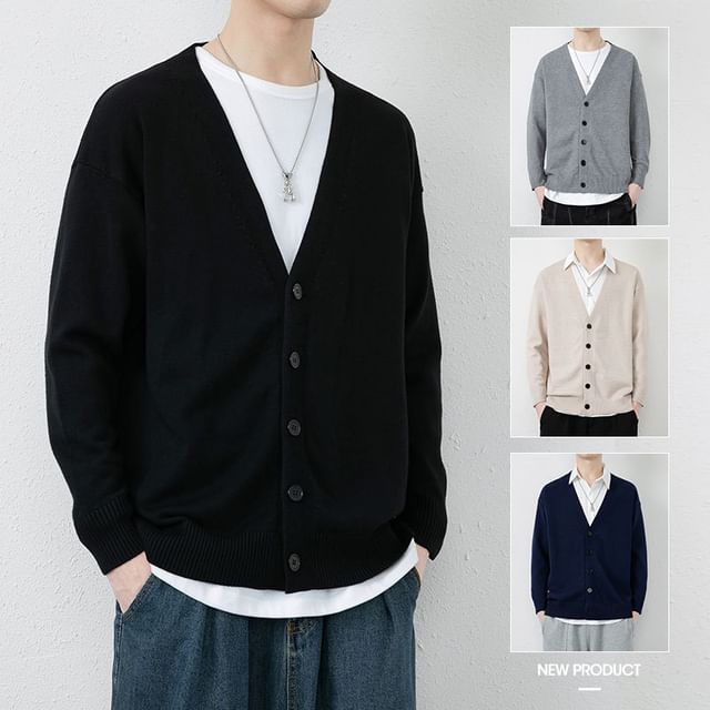 Lefitt-V-Neck Plain Cardigan