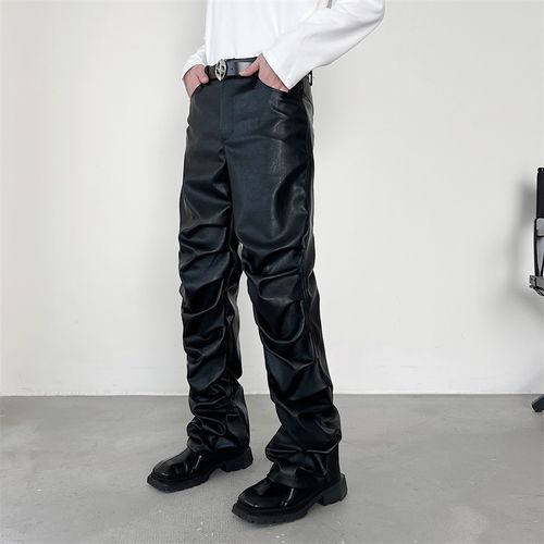 Plain Men's Black Leather Pants