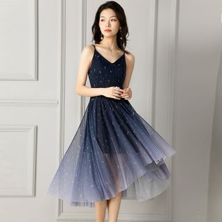 blue poplin dress Gradient Shimmering Dress main image 1