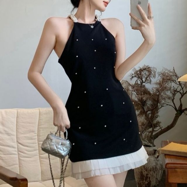 beige dress and red shoes Tina Pearl Embroidered Mini Dress – shopUNIQUES.com