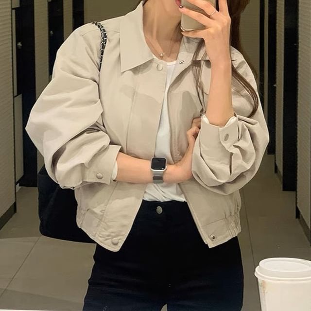 Shinsei-Collared Zip-Up Plain Jacket