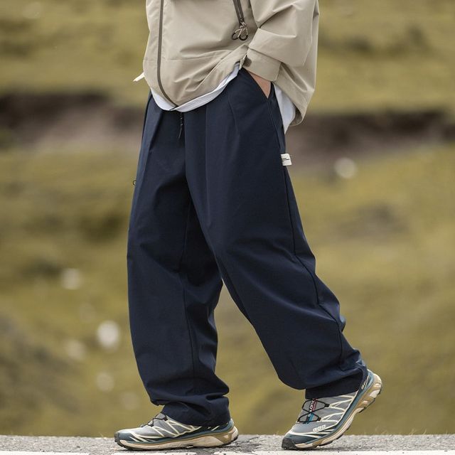 Really Point-Drawstring Waist Plain Wide Leg Cargo Pants