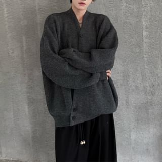 ravewider-V-Neck Melange Asymmetrical Button Cardigan