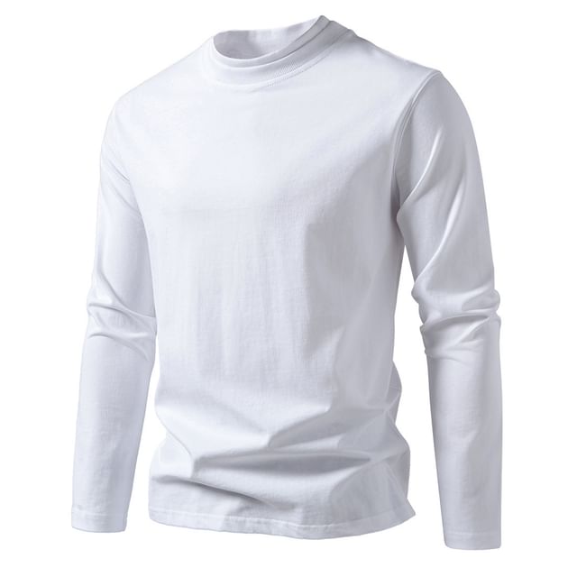 YIKES-Long-Sleeve Mock Neck Plain T-Shirt