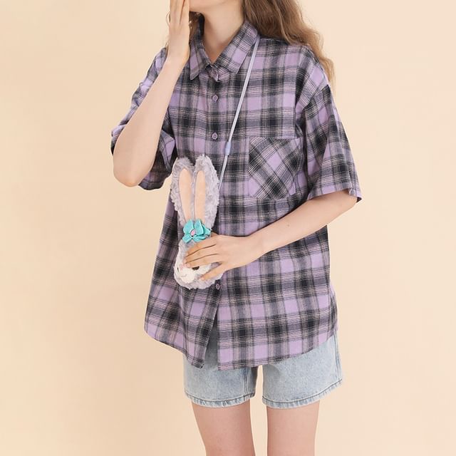 Glotto-Shorts Sleeve Pocket Front Gingham Shirt