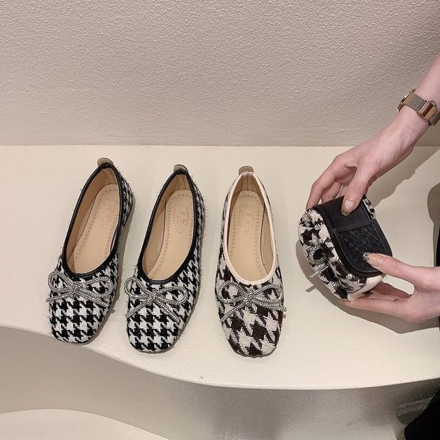 The Hoof - Houndstooth Square-Toe Flats | YesStyle