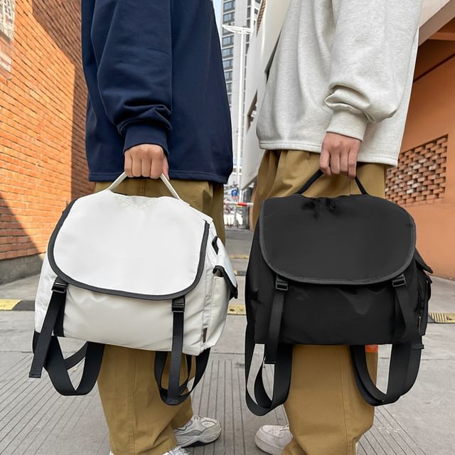 Melois-Buckled Nylon Flap Messenger Bag