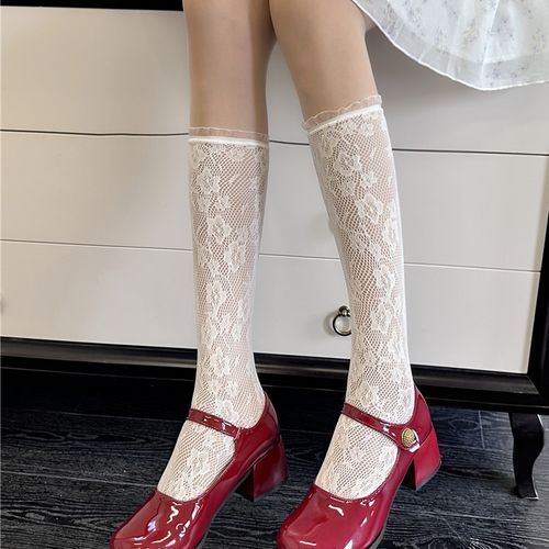 Gentiana - Flower Print Lace Ruffle Socks | YesStyle