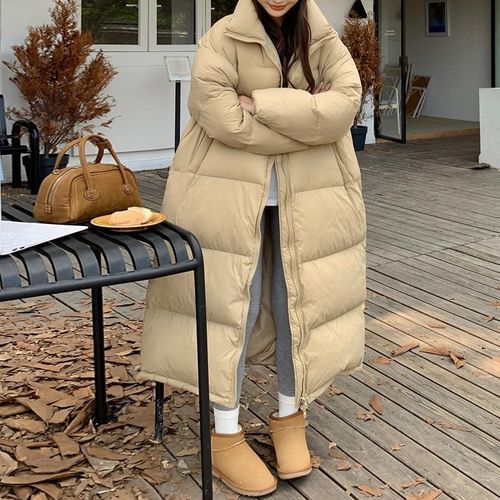 Kenning - Stand Collar Plain Zip-Up Long Puffer Coat