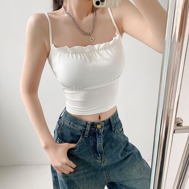 Amyway-Plain Ruffled Camisole Top