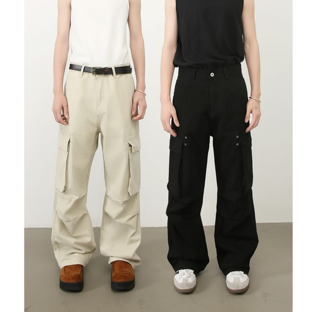 pinkdropper-High Waist Wide Leg Cargo Pants