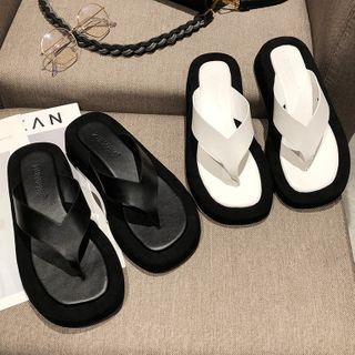 black platform thong sandals