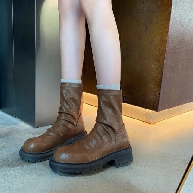 FRAISO-Platform Plain Zip-Up Short Boots
