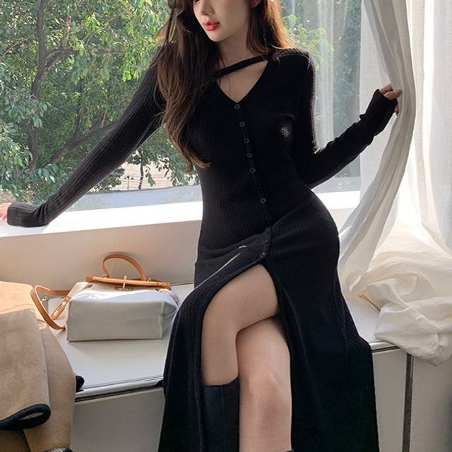 strapless open back dress Coco + Carmen Womens Hana Ribbed 3/4 Sleeve Turtle Neck Dress Polyester Cotton Size S/M L/XL XXL, Black / S/M