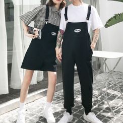 Azure - Couple Matching Jumper Pants / Mini Overall Dress / Short-Sleeve Plaid Shirt / Short-Sleeve T-Shirt