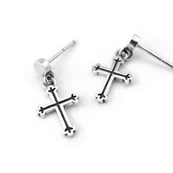 Sterlingworth - Sterling Silver Single Cross Drop Earring Sterlingworth - Sterling Silver Single Cross Drop Earring