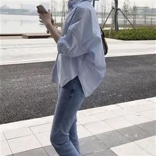 Everose-34-Sleeve Collared Plain Button-Up Shirt