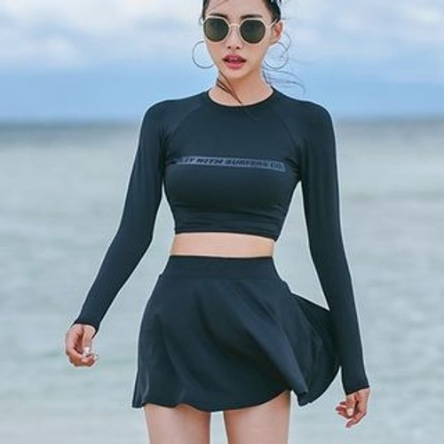 rash guard and swim skirt