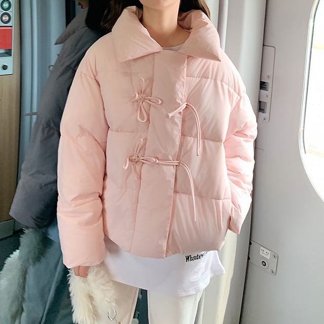 Cloud Nine - Collared Plain Frog Buttoned Puffer Jacket