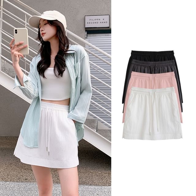 Rosesand-High Rise Plain Mini A-Line Skirt