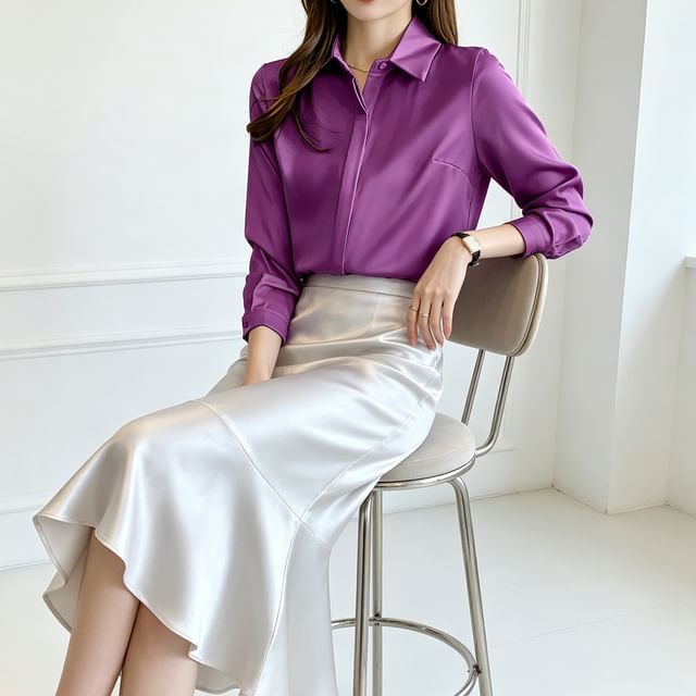 Coline-XL Long-Sleeve Plain Shirt