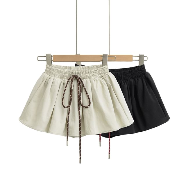 Asiris-Drawstring Waist Plain Skort