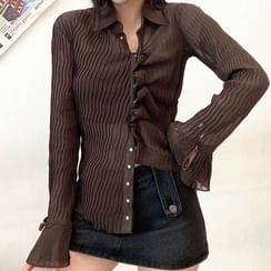 Sosana - Bell-Sleeve Textured Button-Up Shirt