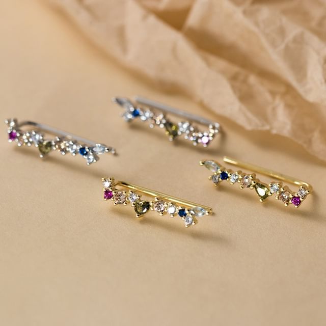 A-ROCH-925 Sterling Silver Rhinestone Climber Earring