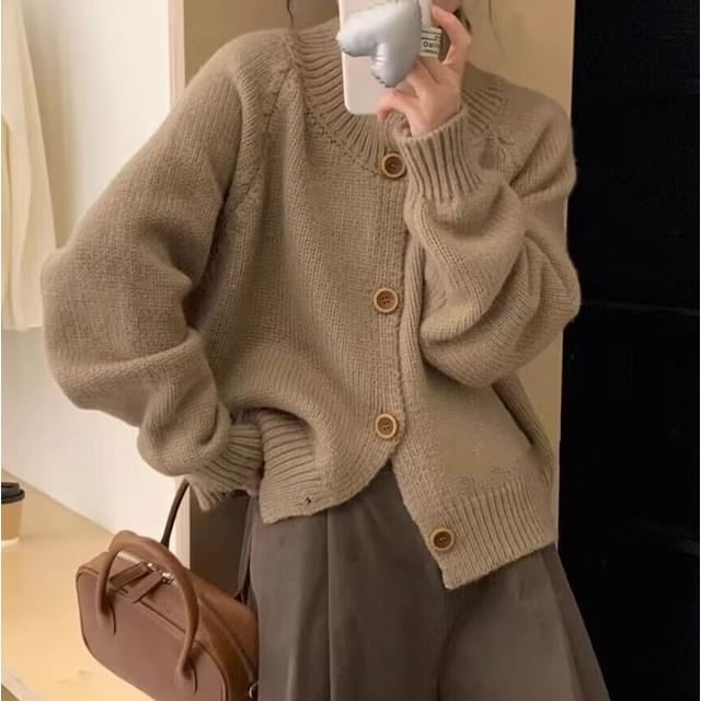 Ukiyo-Turtleneck Button-Up Plain Cardigan