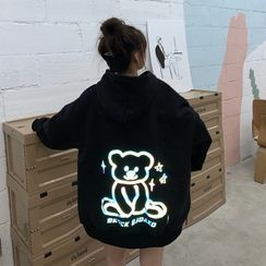 IndiGirl - 抓毛内衬熊印花连帽衫 IndiGirl - 抓毛内衬熊印花连帽衫