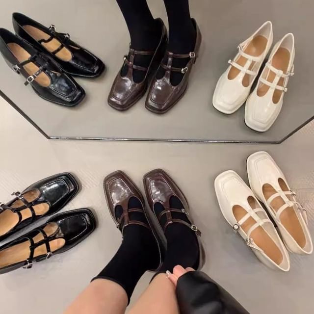 Karlao-Chunky Heel Square Toe T-Strap Plain Mary Jane Pumps