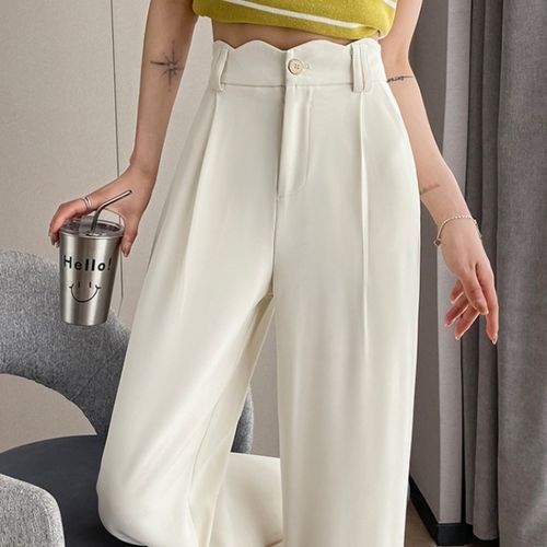 High Rise Plain Wide Leg Suit Pants (Various Designs)