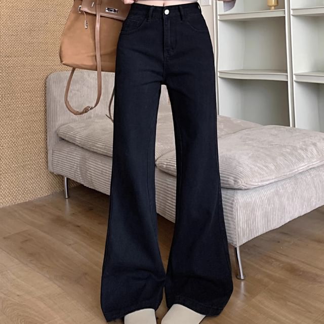 Trendycas-Mid Rise Plain Washed Flared Jeans Various Designs