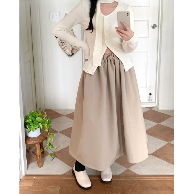 Chubby Girl Elastic Waist Plain A-Line Midi Skirt YesStyle