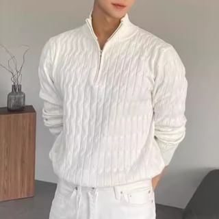 Neonity Wear-Long-Sleeve Half Zip Cable Knit Top