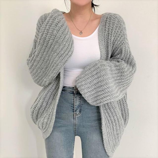 Inchioh-Plain Open Front Cardigan