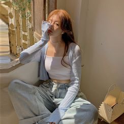 Flowerisque - Pointelle Cardigan / Plain Crop Camisole Flowerisque - Pointelle Cardigan / Plain Crop Camisole