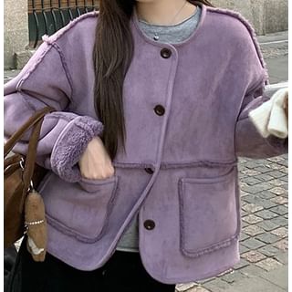 Trendycas-Crewneck Button-Up Jacket