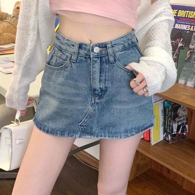 Coline-High Waist Denim Skort