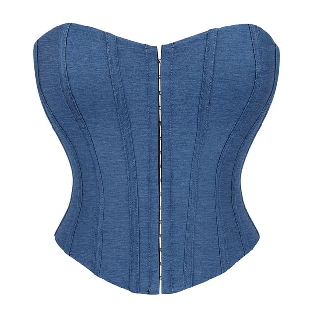Lady Citrus-Denim Hook And Eye Bustier Top